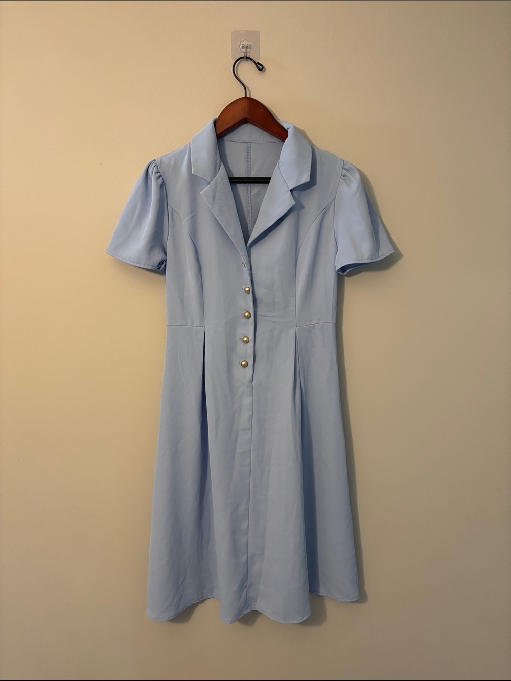 Source Unknown Light Blue Collared Midi Dress with Pearl Buttons
